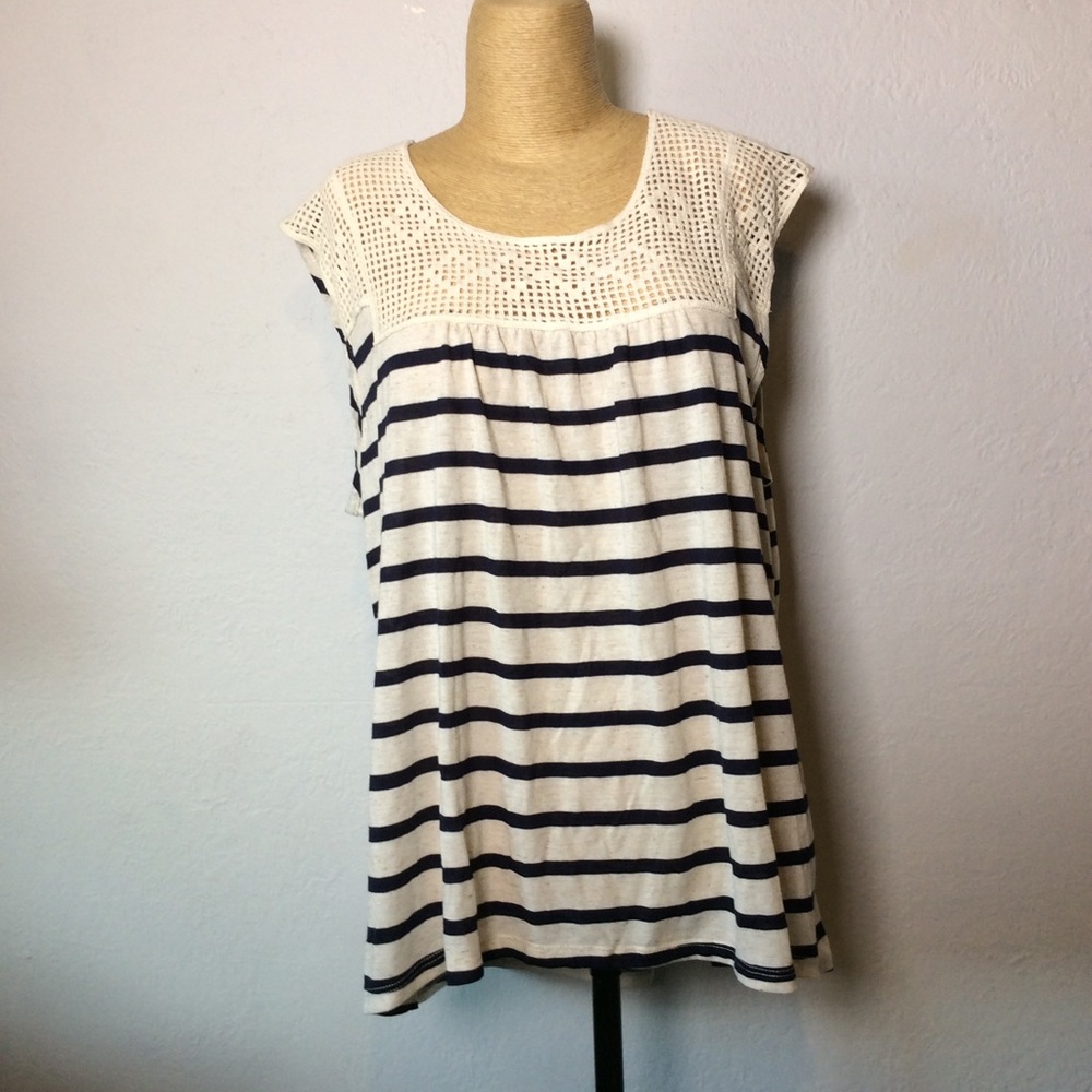 Tempted Hearts Blue/Cream Striped Smock Top NWT